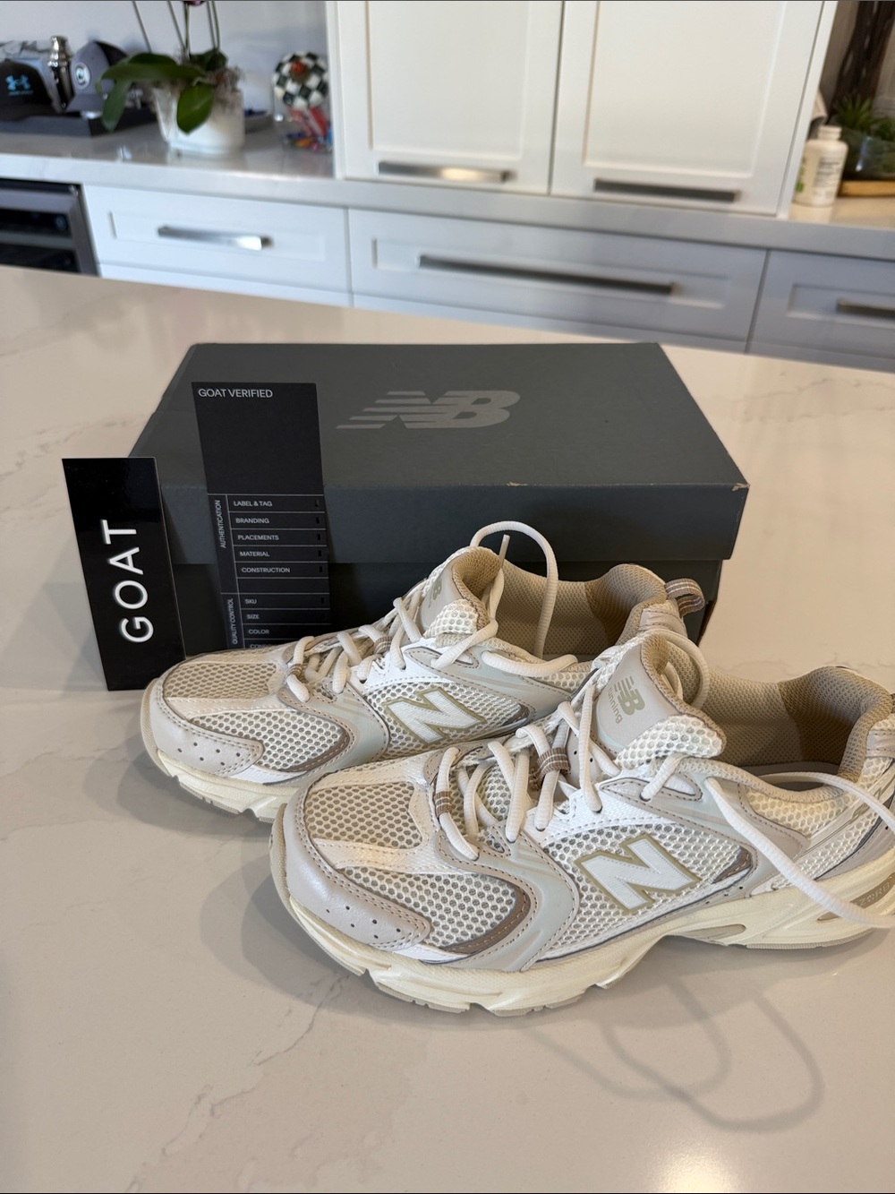 New Balance 530 Beige Angora Off-White/Tan Mesh Trainer Sneakers - Picture 4 of 12